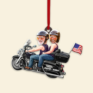 Custom Biker Couple Photo Ornament, Christmas Tree Decor - Ornament - GoDuckee