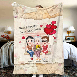 Mom & Daughter Forever Linked Together Personalized Blanket For Mom, Mother's Day Gift - Blanket - GoDuckee