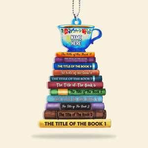 Bookstack with Custom Titles - Personalized Flat Car Ornament - Gift for Bookworm - Ornament - GoDuckee