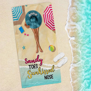 Sandy Toes Sunkissed Nose - Personalized Beach Towel - Gifts For Wife, Girlfriend, Sunbathing Women, Vacation Women - Beach Towel - GoDuckee