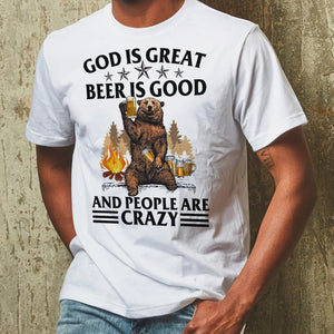 Camping Bear God Is Great Beer Is Good and People Are Crazy Shirts - Shirts - GoDuckee