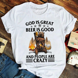 Camping Bear God Is Great Beer Is Good and People Are Crazy Shirts - Shirts - GoDuckee