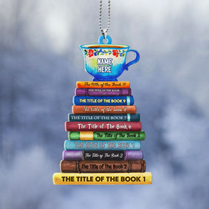 Bookstack with Custom Titles - Personalized Flat Car Ornament - Gift for Bookworm - Ornament - GoDuckee
