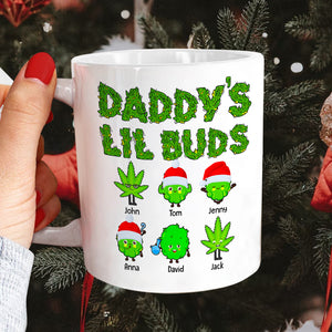 Daddy's Lil Buds Personalized Weed Family Mug, Christmas Tree Decor - Coffee Mug - GoDuckee