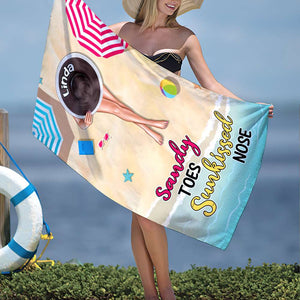 Sandy Toes Sunkissed Nose - Personalized Beach Towel - Gifts For Wife, Girlfriend, Sunbathing Women, Vacation Women - Beach Towel - GoDuckee