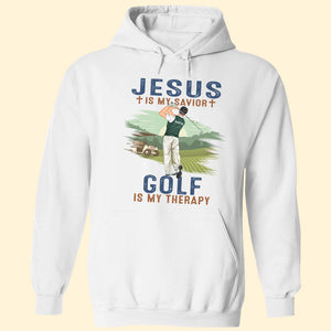 Jesus Is My Savior Golf Is My Therapy - Personalized Shirts - Gift for Golfers - Back Golfer - Shirts - GoDuckee