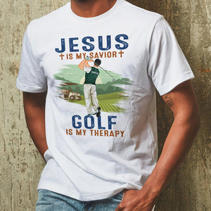 Jesus Is My Savior Golf Is My Therapy - Personalized Shirts - Gift for Golfers - Back Golfer - Shirts - GoDuckee