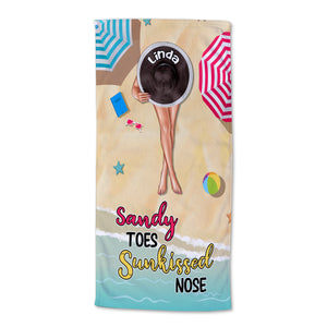 Sandy Toes Sunkissed Nose - Personalized Beach Towel - Gifts For Wife, Girlfriend, Sunbathing Women, Vacation Women - Beach Towel - GoDuckee