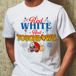 Red White And Touchdown Personalized Football 4th Of July Shirt Gift For Football Lovers - Shirts - GoDuckee