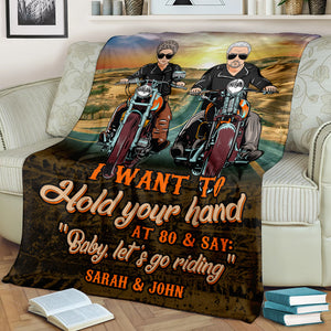 Personalized Biker Couple Blanket - Hold Your Hand At 80 And Say Baby Let's Go Riding - Marriage Chapter - Blanket - GoDuckee