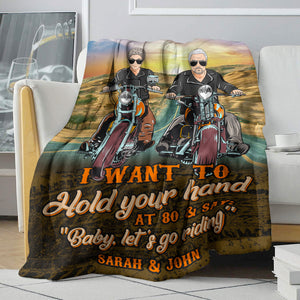 Personalized Biker Couple Blanket - Hold Your Hand At 80 And Say Baby Let's Go Riding - Marriage Chapter - Blanket - GoDuckee