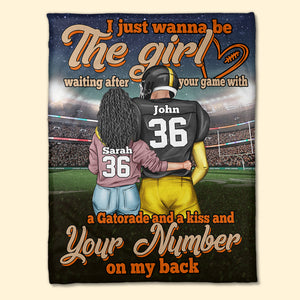 Personalized American Football Couple Blanket - Just Wanna Be The Girl Waiting After Your Game - Blanket - GoDuckee