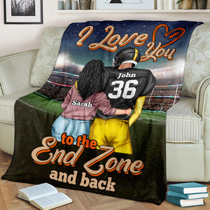 Personalized American Football Couple Blanket - Love You To The End Zone and Back - Blanket - GoDuckee
