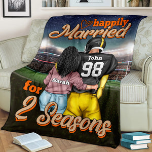Personalized American Football Couple Blanket - Happily Married For 2 Seasons - Blanket - GoDuckee