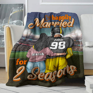 Personalized American Football Couple Blanket - Happily Married For 2 Seasons - Blanket - GoDuckee