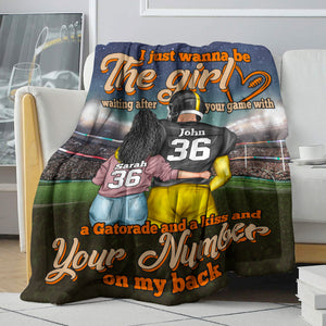 Personalized American Football Couple Blanket - Just Wanna Be The Girl Waiting After Your Game - Blanket - GoDuckee