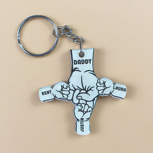 Dad and Kids Fist Bump, Personalized Keychain, Father's Day Gifts for Dads - Keychains - GoDuckee