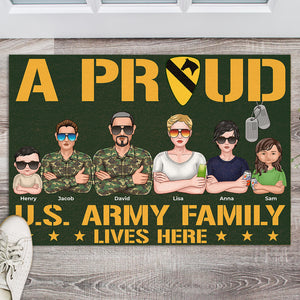 A Proud Veteran Family Lives Here Personalized Veteran Doormat - Doormat - GoDuckee
