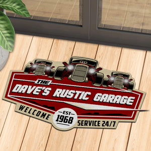 Hot Rod Car Shape Welcome Mat - Custom Garage's Name - Service 24/7 - Doormat - GoDuckee