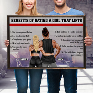 Personalized Gym Couple Poster - Benefits Of Dating A Girl/Guy That Lifts - Poster & Canvas - GoDuckee