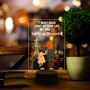 My Dad Lights Up The World - Personalized Led Night Light - Gift For Dad/Lineman - Led Night Light - GoDuckee