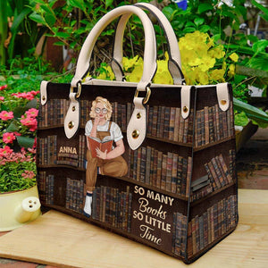 So Many Books So Little Time, Personalized Reading Girl Leather Bag - Leather Bag - GoDuckee