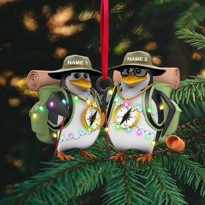Hiking Penguins Couple Personalized Christmas Ornament, Cute Gift For Hiking Lovers - Ornament - GoDuckee