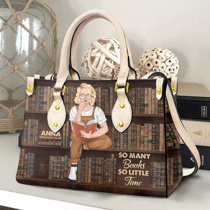 So Many Books So Little Time, Personalized Reading Girl Leather Bag - Leather Bag - GoDuckee