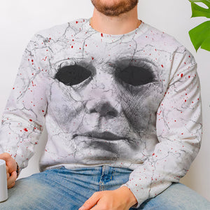 Custom Serial Killer Face Mask - All Over Print Halloween Shirt, Blood Spatter Pattern 3D Shirt - AOP Products - GoDuckee