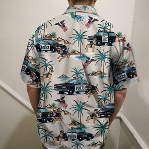 Police Hawaiian Shirt, Aloha Shirt with police car and police dog 1 - Hawaiian Shirts - GoDuckee