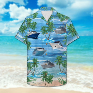 Personalized Cruising Couple Hawaiian Shirt - Drinking, Knot 2 Bad - Cruise & Palm Tree Pattern - Hawaiian Shirts - GoDuckee