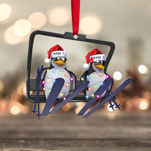 Skiing Penguin With Christmas Light - Personalized Christmas Ornament - Gift For Skiing Lovers - Ornament - GoDuckee