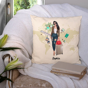 Personalized Traveling Pillow Oh The Places I've Been Girl With A Suitcase - Pillow - GoDuckee