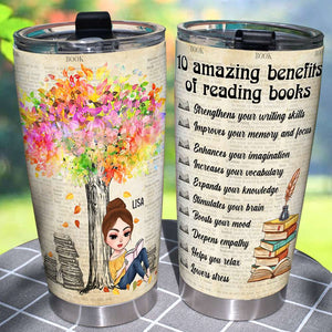 Personalized Reading Girl Tumbler - 10 Amazing Benefits Of Reading Books - Tumbler Cup - GoDuckee