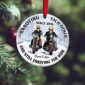 Biker Couple Ceramic Ornament - Annoying Each Other And Still Enjoying The Ride - Ornament - GoDuckee