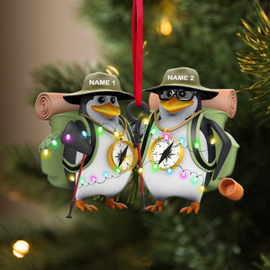 Hiking Penguins Couple Personalized Christmas Ornament, Cute Gift For Hiking Lovers - Ornament - GoDuckee