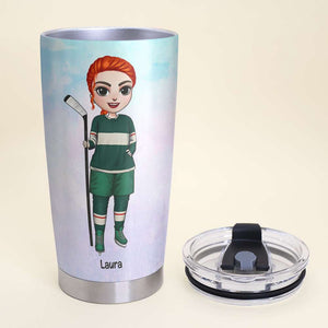 Personalized Hockey Mom Tumbler - Pre Game Ritual I Will Behave Myself - Female Hockey Front View - Tumbler Cup - GoDuckee