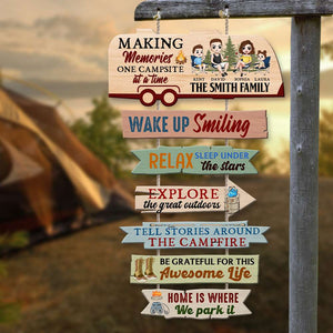 Family Making Memories One Campsite At A Time, Personalized Camping Pallet Wood Sign, Gift for Family - Wood Sign - GoDuckee