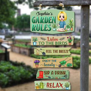 Garden Rules Sip A Drink - Relax, Personalized Gardening Wood Sign, Gift For Girls - Wood Sign - GoDuckee