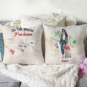 Personalized Traveling Pillow Oh The Places I've Been Girl With A Suitcase - Pillow - GoDuckee