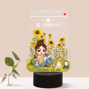 Personalized Book Garden Cat Lover Led Night Light - Reading Girl And Cats - Led Night Light - GoDuckee
