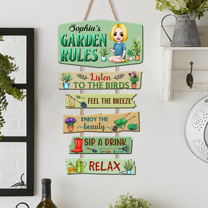 Garden Rules Sip A Drink - Relax, Personalized Gardening Wood Sign, Gift For Girls - Wood Sign - GoDuckee