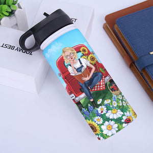 Personalized Reading Girl Water Bottle - And She Lived Happily Ever After - Flower Garden - Water Bottles - GoDuckee