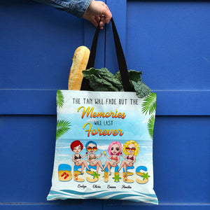 Personalized Beach Friends Tote Bag - The Tan Will Fade But The Memories Will Last Forever - Friends Sitting Together - Tote Bag - GoDuckee