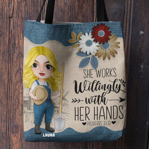 She Works Willingly With Her Hands, Personalized Tote Bag, Gifts for Female Farmers - Tote Bag - GoDuckee