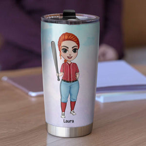 Personalized Baseball Mom Tumbler - Pre Game Ritual - Female Baseball Front View - Tumbler Cup - GoDuckee