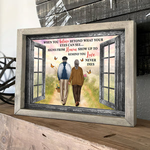 Personalized Memorial Couple Canvas Print, Heaven Signs Show Up To Remind You Love Never Dies, Old Couple Walking Together - Poster & Canvas - GoDuckee