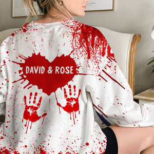 Murder Do Us Part - Personalized All Over Print 3D Shirts - Scary Couples Costumes For Her, Him - Bloody Hand Blood Splatter - AOP Products - GoDuckee