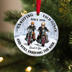 Biker Couple Ceramic Ornament - Annoying Each Other And Still Enjoying The Ride - Ornament - GoDuckee