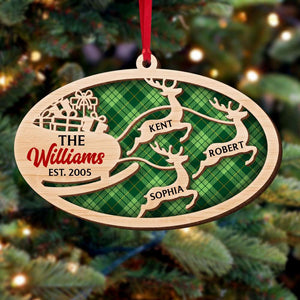 Family Reindeer Personalized Layer Wood Ornament - Ornament - GoDuckee
